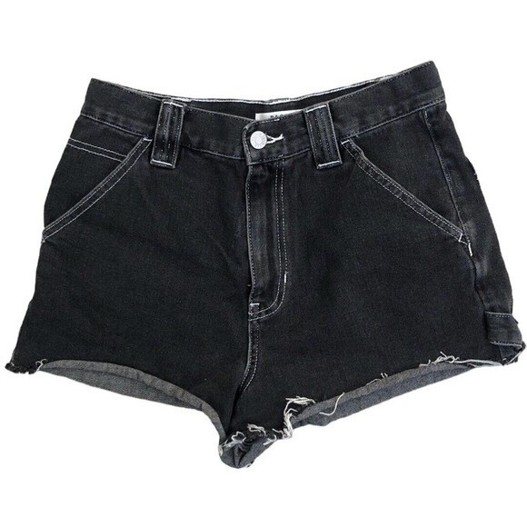 PacSun Carpenter Denim Cut-Off Shorts Black Raw Hem Women’s Size 28 High Rise - Picture 2 of 5